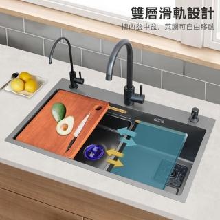 【窩居】廚房304不銹鋼水槽68*45黑色奈米大單槽(廚房水槽)