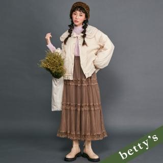 【betty’s 貝蒂思】腰鬆緊蕾絲拼接百褶紗裙(咖啡)