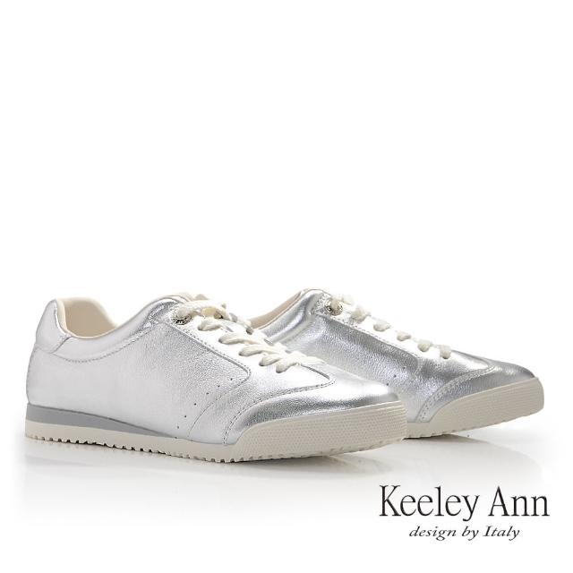 【Keeley Ann】彈力牛皮綁帶休閒鞋(銀色476787527-Ann系列)