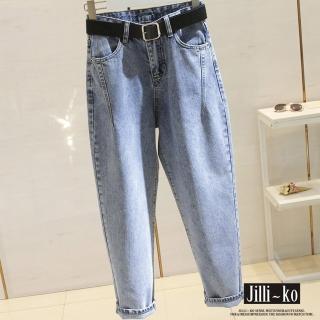 【JILLI-KO】繭型修飾九分蘿蔔牛仔褲-M/L/XL(藍)