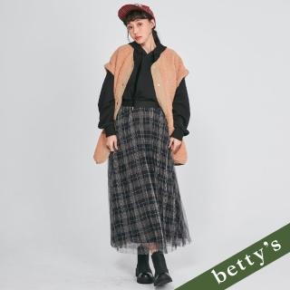 【betty’s 貝蒂思】腰鬆緊知性格紋百褶紗裙(黑色)