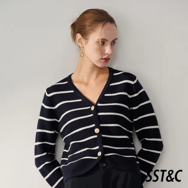【SST&C】女裝 深藍條紋小香風針織外套01182409003(換季55折)