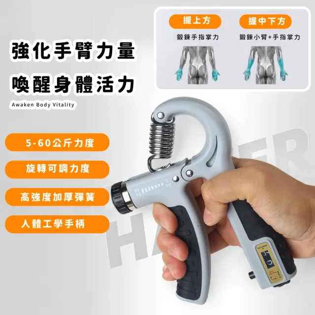 可計數肌肉鍛煉R型握力器(5-60kg 人體工學 手指訓練 健身器材 手腕力器 R字握力器 握力訓練 抓力)