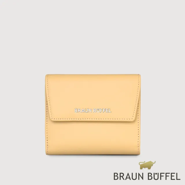 【BRAUN BUFFEL 德國小金牛】薇拉-A 8卡兩折短夾-淺棕色(BF850-404-CR) 錢包送禮推薦