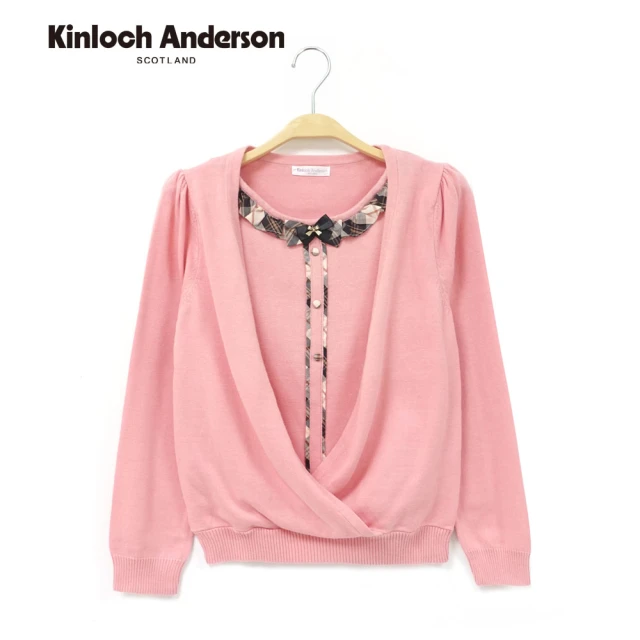 Kinloch Anderson 圓領交叉荷葉領邊假兩件針織長袖上衣 金安德森女裝(KA0475917 粉/藍)