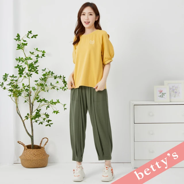 betty’s 貝蒂思 腰鬆緊壓線打摺休閒長褲(綠色)