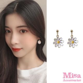 【MISA】韓國設計清新小雛菊花朵造型夾式耳環(無耳洞耳環 耳夾 夾式耳環)