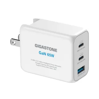 【GIGASTONE 立達】GaN 65W氮化鎵Type-C三孔急速快充充電器PD-7650W(支援iPhone16手機/MacBook/筆電快充頭)