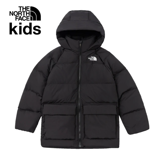 The North Face 北面兒童黑色DWR防潑水保暖連帽羽絨外套｜88UWJK3(600蓬鬆度)