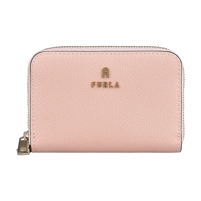 FURLA 芙拉 FURLA Camelia拱門LOGO拉鍊2卡牛皮零錢包(糖果玫瑰粉x芭蕾粉)