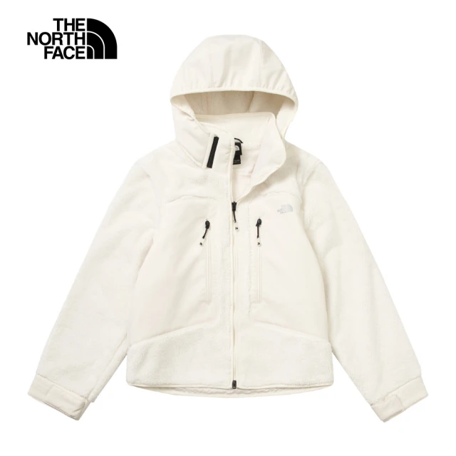 The North Face 北面UE女款米白色舒適保暖大口袋設計連帽抓絨外套｜8AGDQLI