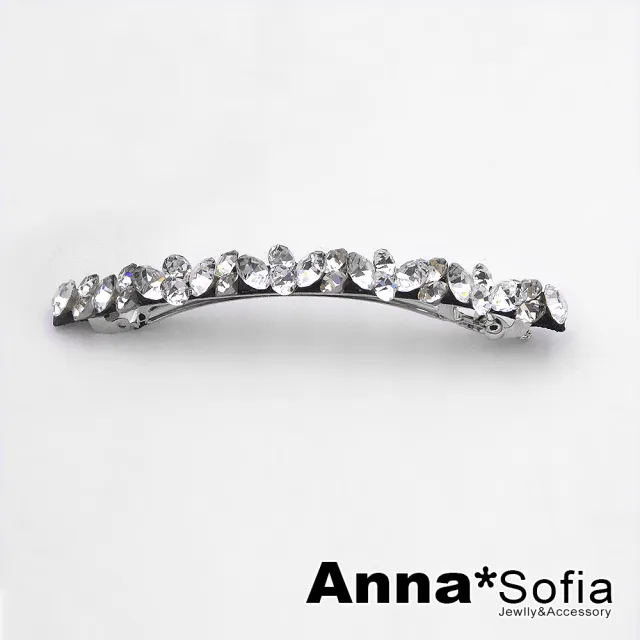 【AnnaSofia】髮夾髮飾彈簧夾公主夾-璃鑽長一字 現貨(白鑽系)