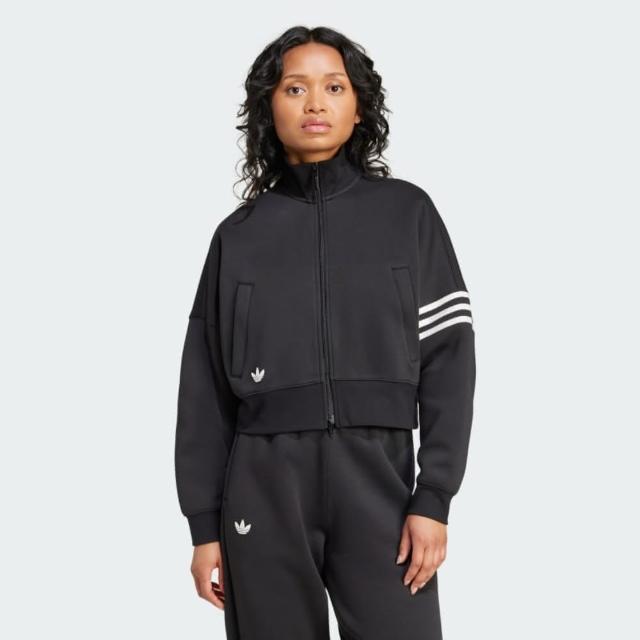 【adidas 愛迪達】外套 女款 運動立領外套 三葉草 NEUCL TRACKTOP 黑 IW5601