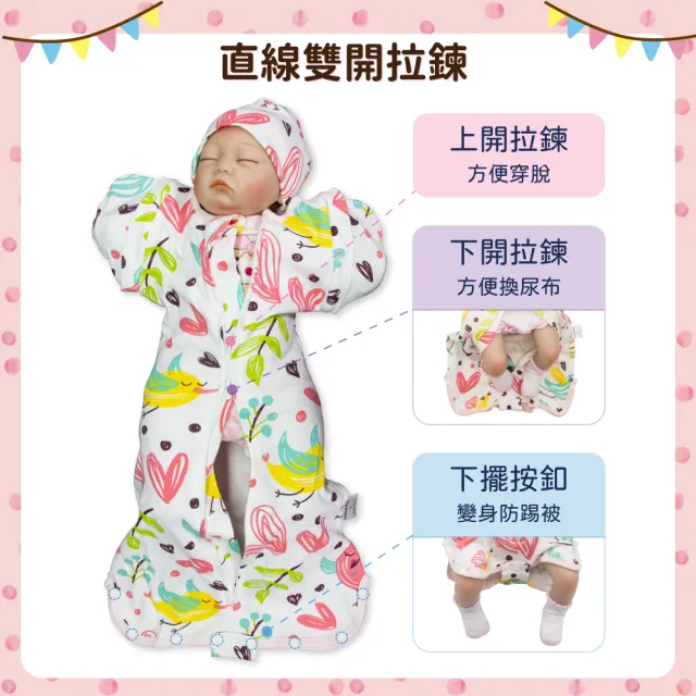 【OhBabyLying】春秋薄款 可換袖成長包巾(二階/包巾/蝶型/防驚嚇安撫包巾/蝴蝶衣/蝴蝶包巾/雙拉鍊包巾)
