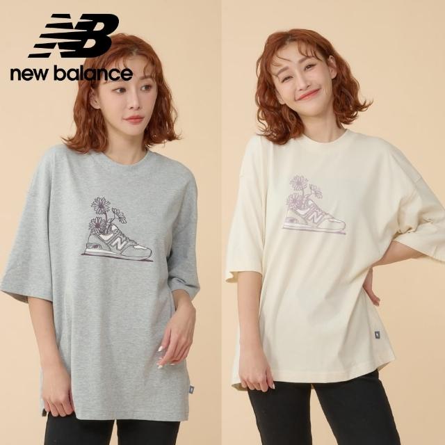 【NEW BALANCE】NB 俏皮插畫短袖上衣_女性_WT43556AG/WT43556LIN_杏/灰色任選(美版 版型偏大)