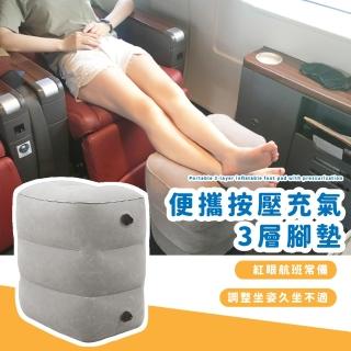 【飛機足踏】便攜按壓充氣3層腳墊-附收納袋(可調節 雙吹嘴 歇腳墊 旅行出國 旅遊 踩腳墊 抬腳墊 辦公室)