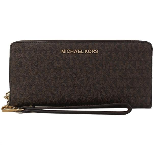 【Michael Kors】JET SET滿版PVC手掛式拉鍊長夾(咖)