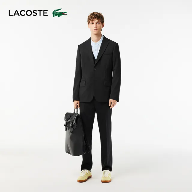 【LACOSTE】男裝-羊毛休閒長褲(黑色)