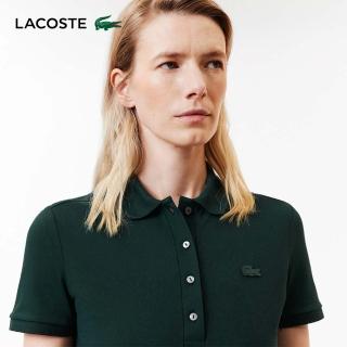 【LACOSTE】女裝-修身彈性網眼布長袖Polo衫(深綠色)