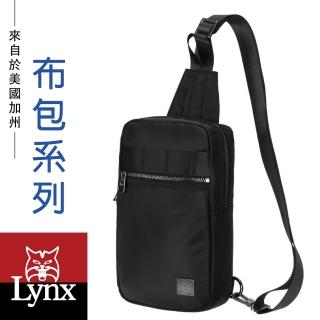 【Lynx】美國山貓輕量防潑水斜紋尼龍布包 多隔層機能 單肩揹包/胸包(黑色)