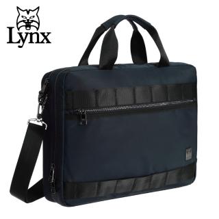 【Lynx】美國山貓輕量防潑水斜紋尼龍布包 多隔層機能 電腦公事包/側揹包/手提(藍色)