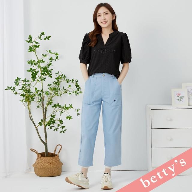 【betty’s 貝蒂思】腰鬆緊三色壓褶寬褲(淺藍色)