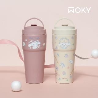 【WOKY 沃廚】三麗鷗聯名 渾圓杯 雙層陶瓷款 750ml-附矽膠粗吸管(大耳狗/隨行杯/吸管杯/保冰保溫)
