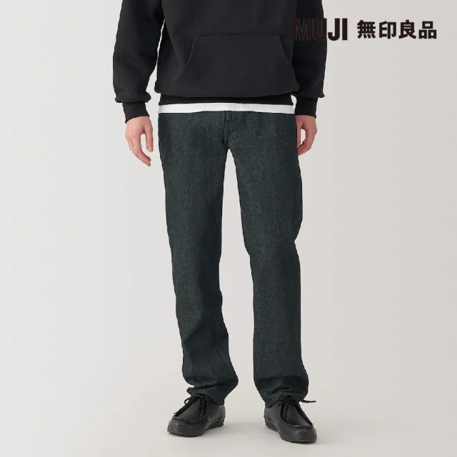 MUJI 無印良品 男吉貝木棉混丹寧直筒褲(黑色)