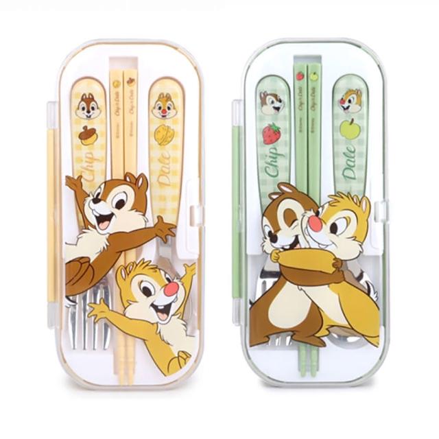 【Disney 迪士尼】奇奇蒂蒂兒童餐具4件組(筷子 湯匙 叉子 餐具盒)