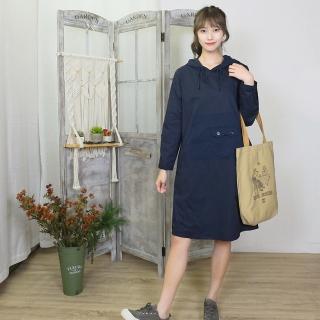 【Hana Mokuba】花木馬日系女裝風衣式剪裁連帽大口袋休閒洋裝(洋裝)