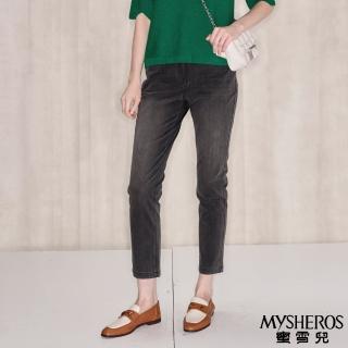 【MYSHEROS 蜜雪兒】造型休閒牛仔褲 前釦拉鍊 簡約刷白設計(鐵灰)