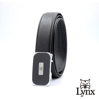 【Lynx】美國山貓時尚男士十字壓紋皮帶腰帶 牛皮/經典款/自動扣 LY11-8363-99(黑色)