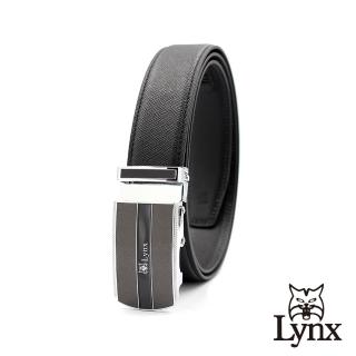 【Lynx】美國山貓時尚男士十字壓紋皮帶腰帶 牛皮/經典款/自動扣 LY11-8364-99(黑色)