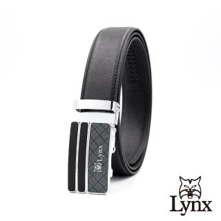 【Lynx】美國山貓時尚男士十字壓紋皮帶腰帶 牛皮/經典款/自動扣 LY11-8365-99(黑色)