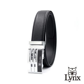【Lynx】美國山貓時尚男士十字壓紋皮帶腰帶 牛皮/經典款/自動扣 LY11-8366-99(黑色)