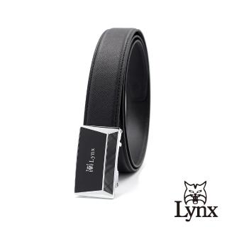 【Lynx】美國山貓時尚男士十字壓紋皮帶腰帶 牛皮/經典款/自動扣 LY11-8367-99(黑色)