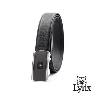 【Lynx】美國山貓時尚男士十字壓紋皮帶腰帶 牛皮/經典款/自動扣 LY11-8362-99(黑色)