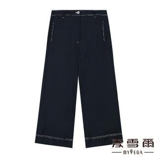 【MYVEGA 麥雪爾】涼感天絲棉車線褲耳八分寬褲-深藍