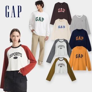 【GAP】男女裝 Logo純棉印花圓領長袖T恤-多款任選(637277&622464&637542&637889)