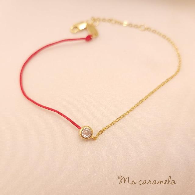 【焦糖小姐 Ms caramelo】925純銀鍍18K黃 鋯石手鍊(幸運紅繩手鍊)