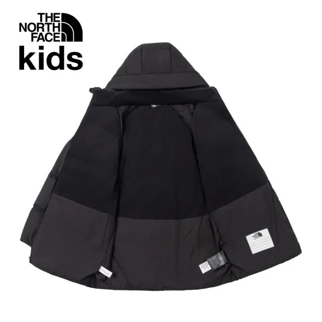 【The North Face 官方旗艦】北面兒童黑色DWR防潑水保暖連帽羽絨外套｜88UWJK3(600蓬鬆度)