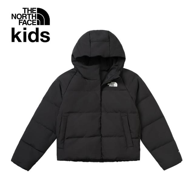 【The North Face 官方旗艦】北面兒童黑色DWR防潑水保暖連帽羽絨外套｜88UDJK3(600蓬鬆度)