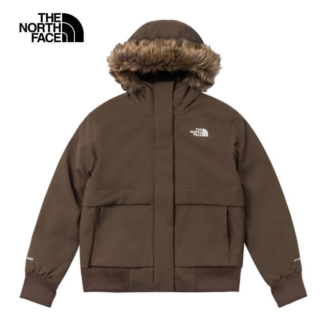 【The North Face 官方旗艦】北面女款棕色DryVent防水透氣保暖連帽羽絨外套｜83SV1OI