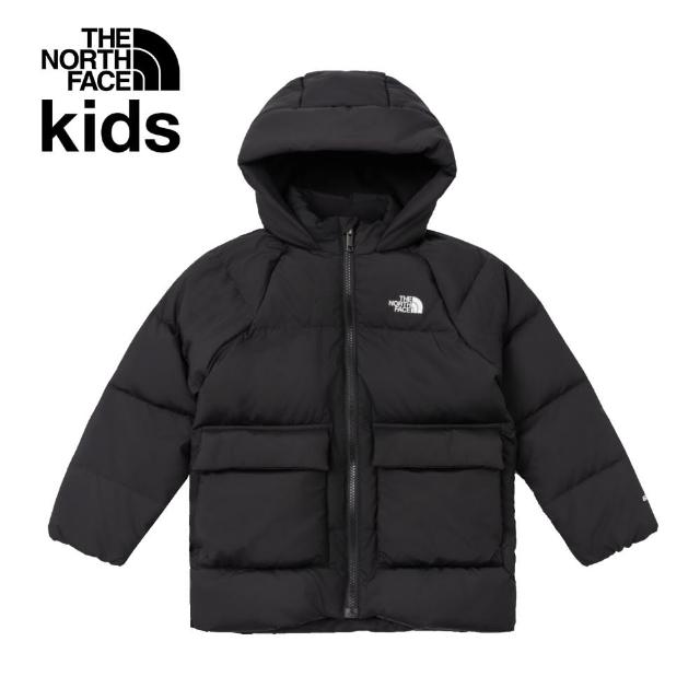 【The North Face】北面兒童黑色DWR防潑水保暖連帽羽絨外套｜88VFJK3(600蓬鬆度)