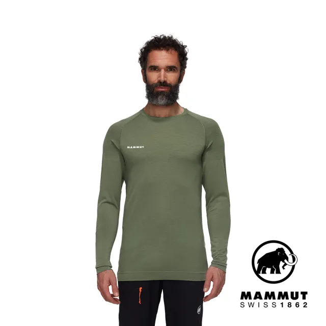【Mammut 長毛象官方直營】Trift Longsleeve Men 羊毛混紡長袖排汗衣 沼澤綠 男款 #1016-01070