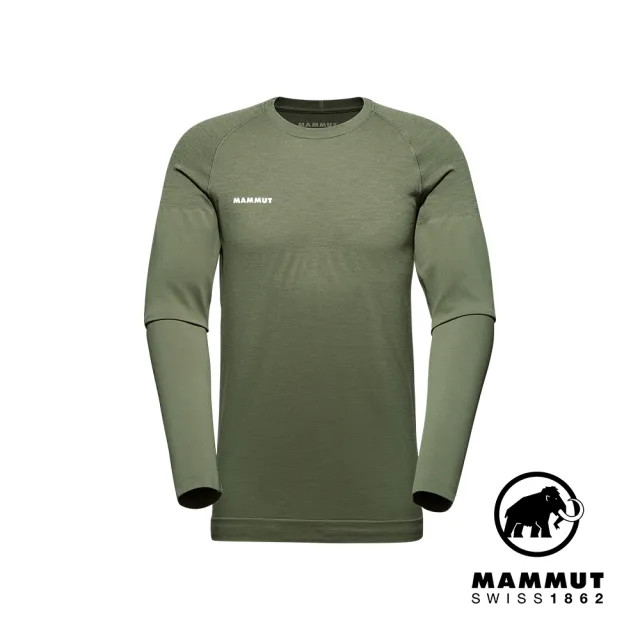 【Mammut 長毛象官方直營】Trift Longsleeve Men 羊毛混紡長袖排汗衣 沼澤綠 男款 #1016-01070