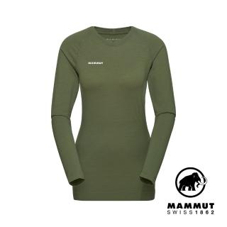【Mammut 長毛象官方直營】Trift Longsleeve W 羊毛混紡長袖排汗衣 沼澤綠 女款 #1016-01080
