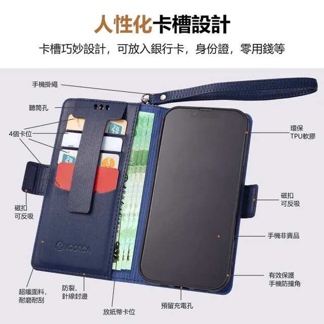 【VOORCA】iPhone 16 Pro Max 6.9吋 韓式磁扣側掀 插卡立架手機皮套(附手腕帶)