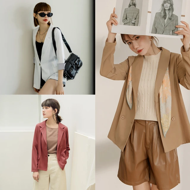 CHACO /預購/女春秋 藍白色小香款優雅珠釦點綴粗花呢長