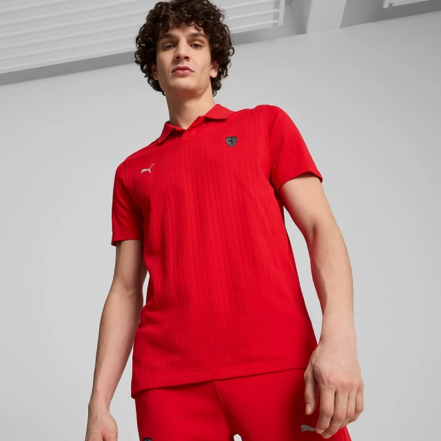 PUMA 短袖上衣 男款 POLO衫 運動 法拉利 歐規 JACQUARD 紅 62709702